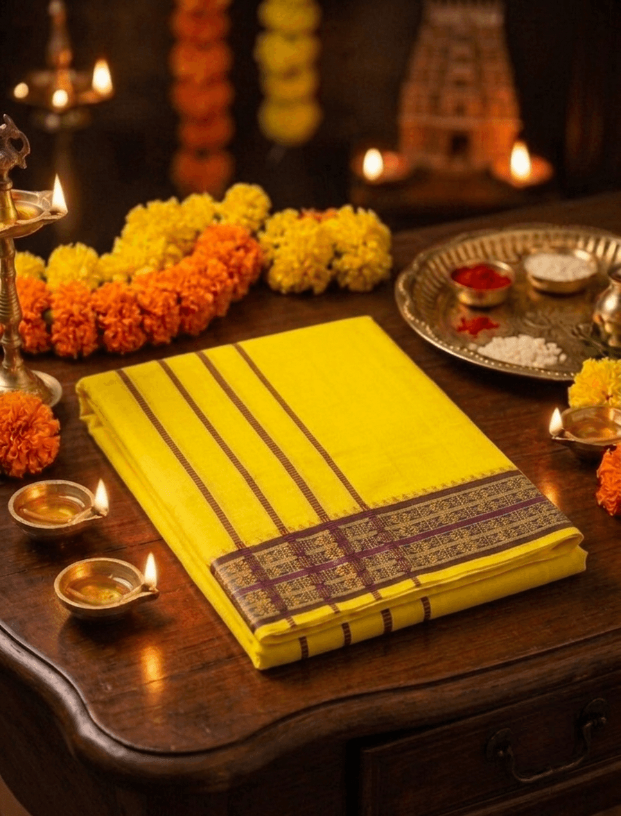 9x5 Pure Cotton Dhotis – Balaji Brand - Traditional Handloom Style Veshti with Intricate Zari Border
